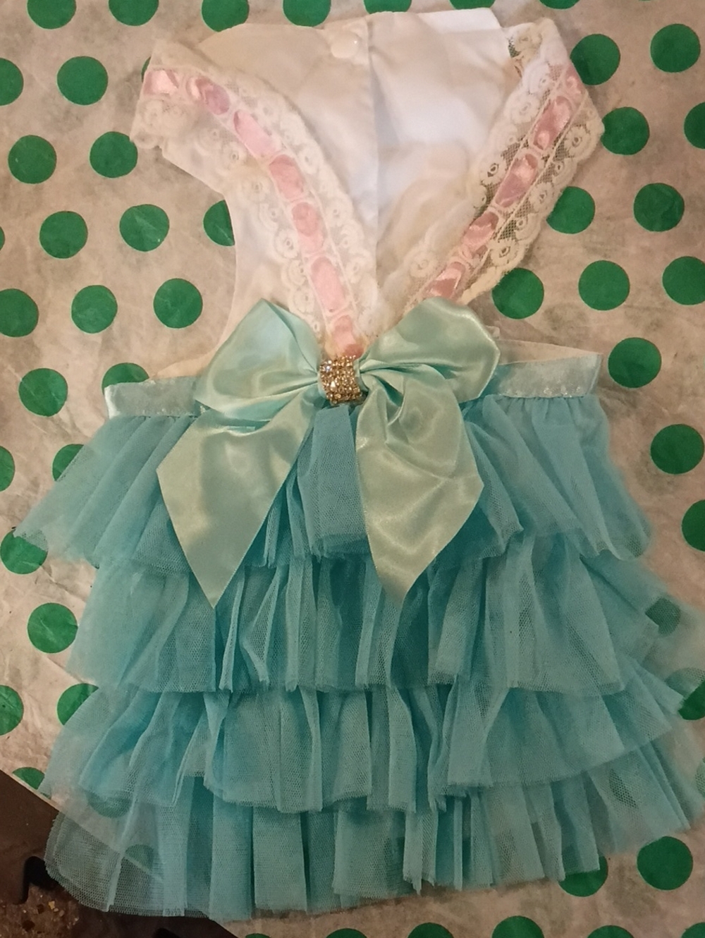 Aqua Tulle Ruffle Dress with Satin Bow